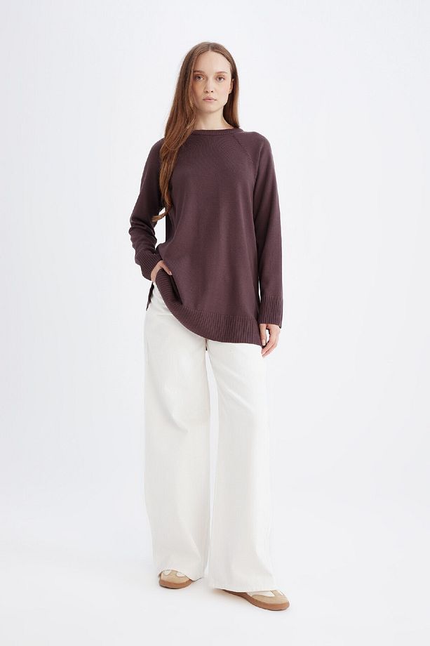 Regular Fit Bisiklet Yaka Basic Düz Triko Kazak Tunik C4474AX24AU - 2