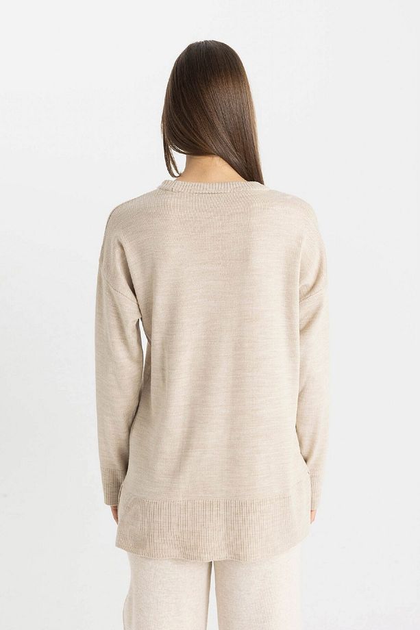 Regular Fit Bisiklet Yaka Yırtmaçlı Basic Düz Triko Kazak Tunik C5165ax24au - 6