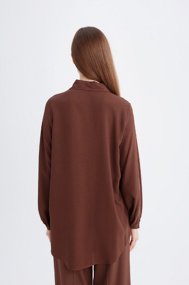 Regular Fit Basic Düz Viskon Uzun Kollu Gömlek Tunik D2613ax24au - 6