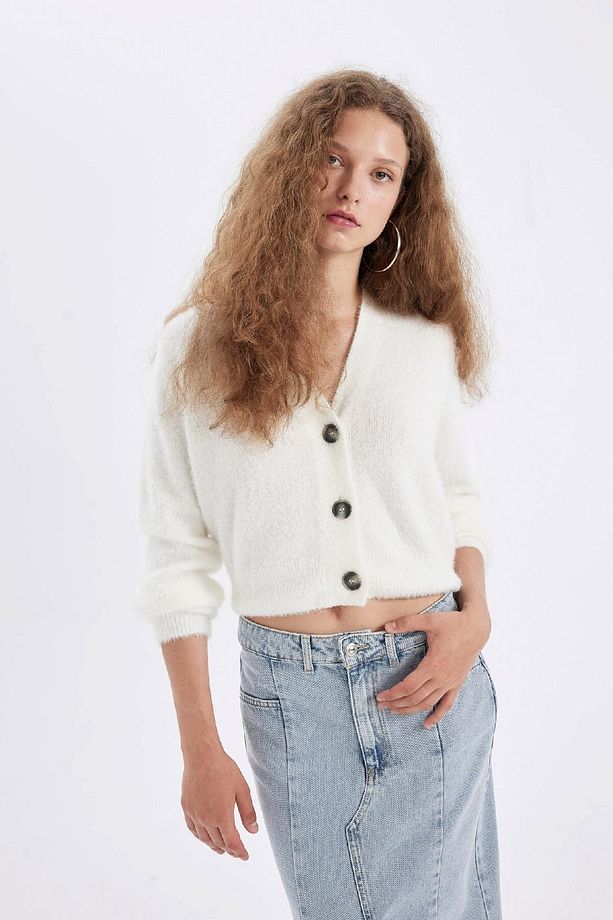 Oversize Geniş Kalıp V Yaka Basic Düz Düğmeli Triko Hırka D1428ax24wn - 4