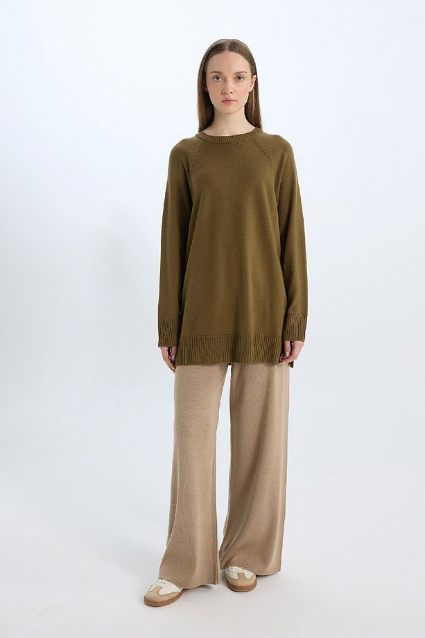 Regular Fit Bisiklet Yaka Basic Düz Triko Kazak Tunik C4474AX24AU - 2