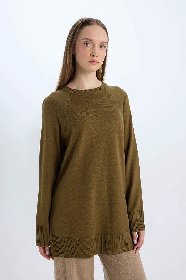 Regular Fit Bisiklet Yaka Basic Düz Triko Kazak Tunik C4474AX24AU - 3