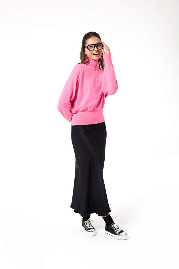 Yarım Fermuarlı Softtouch Oversize Sweatshirt - 4