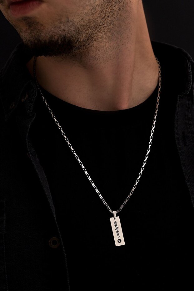Men's Steel Necklace - Spotify Song Coded Steel Thin Pendant Necklace