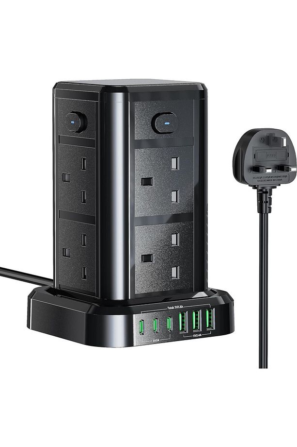 USB C Yuvalı Kule Uzatma Kablosu, 6 USB Portlu 8 Yollu Çoklu Fişli Uzatma Kulesi - 1