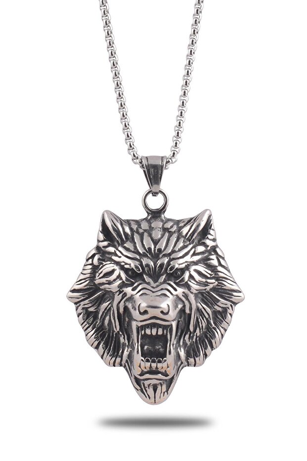 Wolf Head Men's Steel Chain Necklace Cklaslnkafa-gms