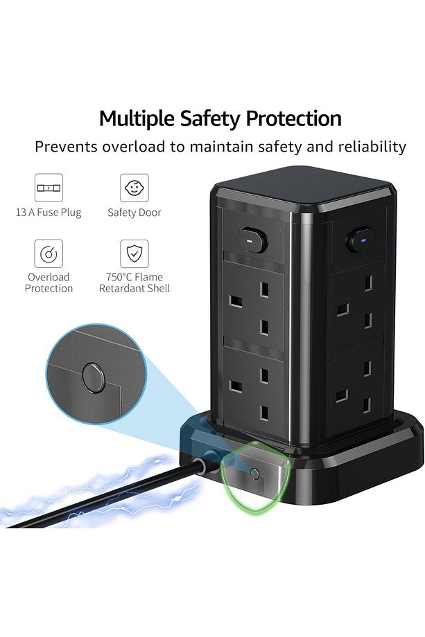 USB C Yuvalı Kule Uzatma Kablosu, 6 USB Portlu 8 Yollu Çoklu Fişli Uzatma Kulesi - 2