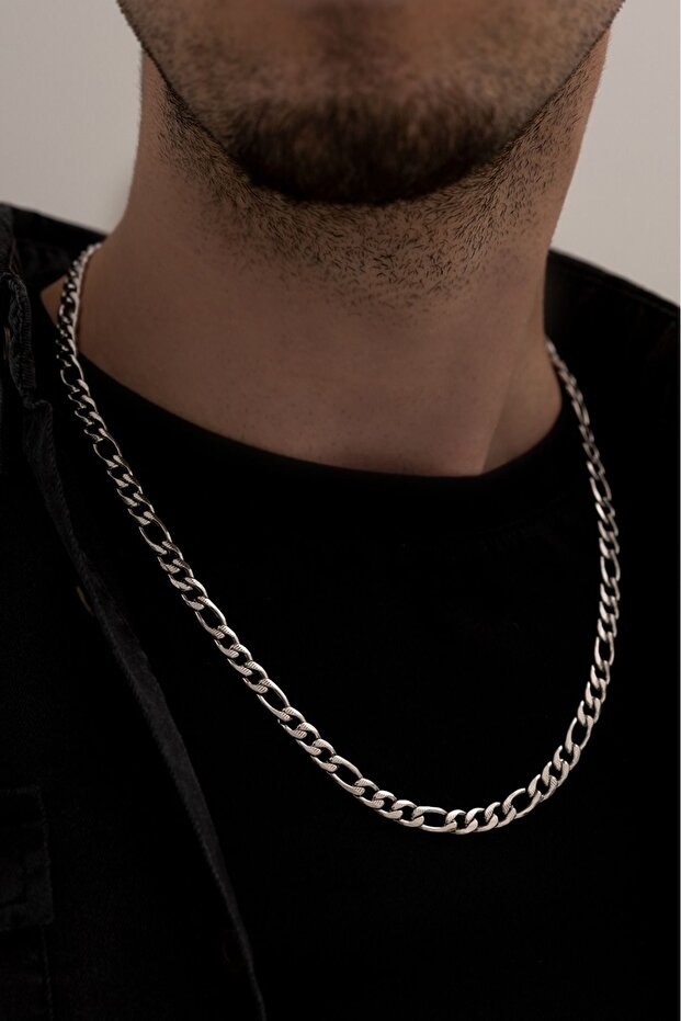 Figaro Striped Men's Steel Chain Necklace Cklgmsfgrcz