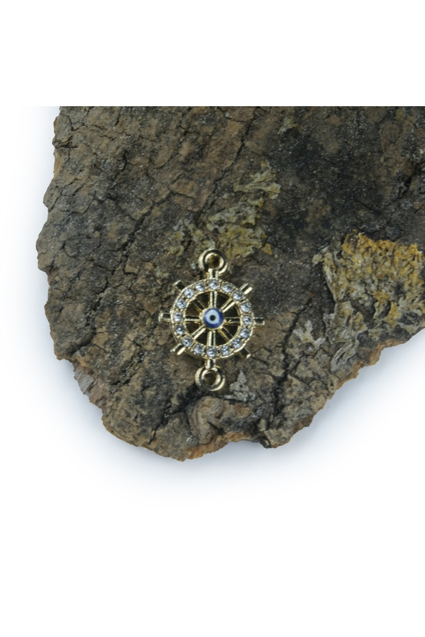 Rudder Yellow Metal Bracelet Bracket with Evil Eye Beads and Stones