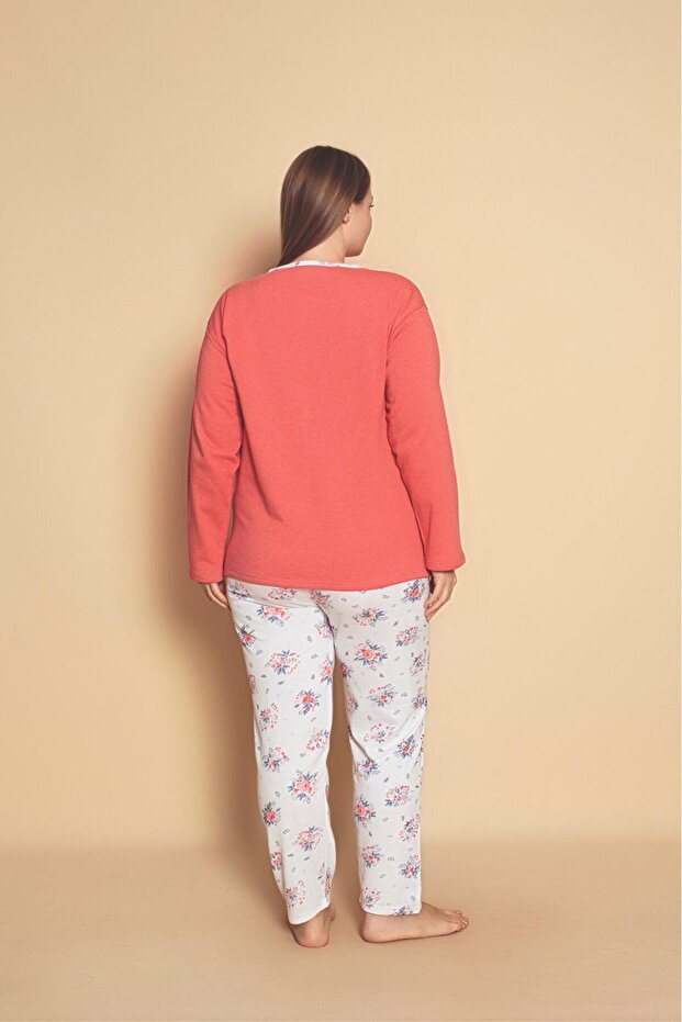 Női Crew Neck Oversize 2 fonal belső emelt pizsama szett - 3