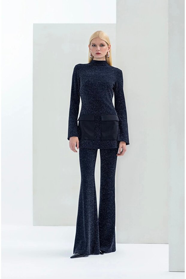 Simli İspanyol Paça Pantolon - 2