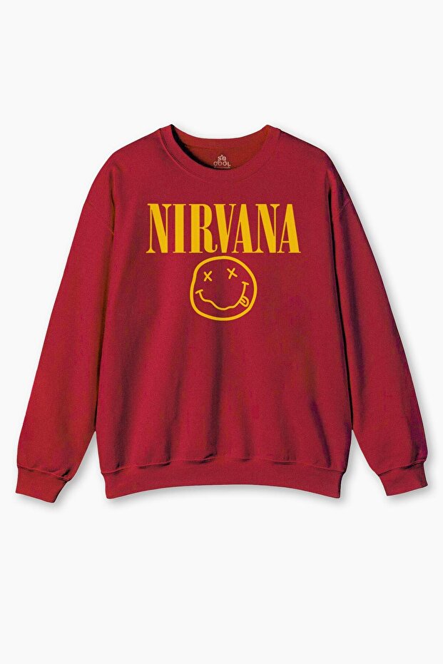 Red Crew Neck Sweatshirt Nirvana Music Band Logo Music Printed Sweatshirt