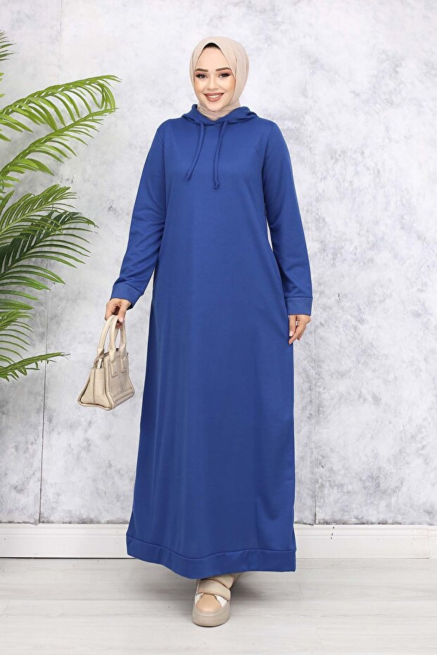 Kapüşonlu Basic Elbise 5042 İndigo - 1