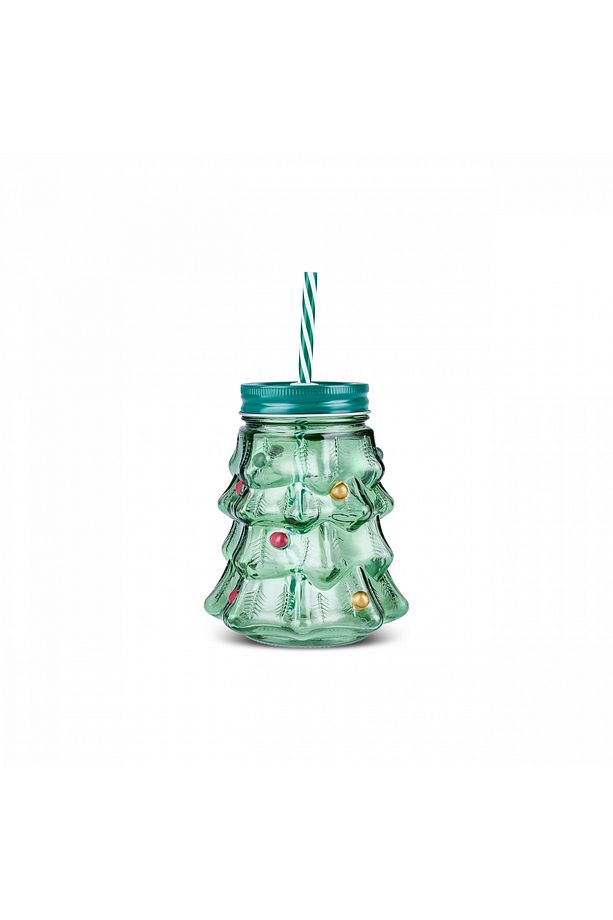 New Year Yılbaşı Pine Tree Pipetli Kupa 520 ml Yeşil - 1