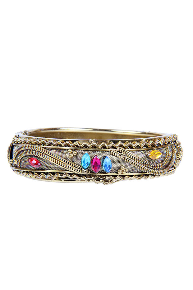 Colorful Stone Metal Handcuffs Model Women's Bracelet