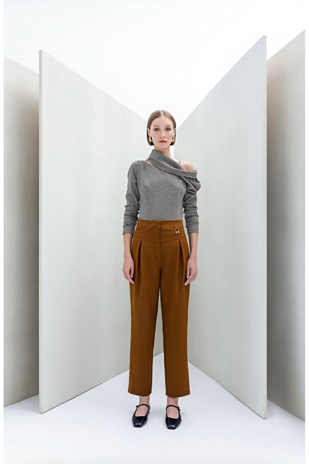 Pileli Taba Pantolon - 1