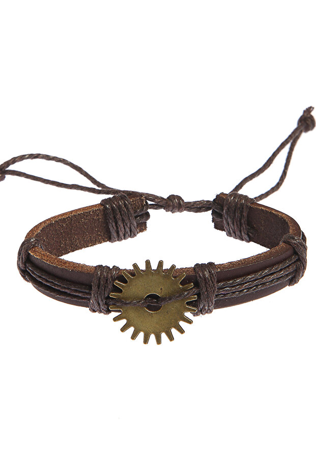 Unisex Leather Bracelet - Gear Figure Design