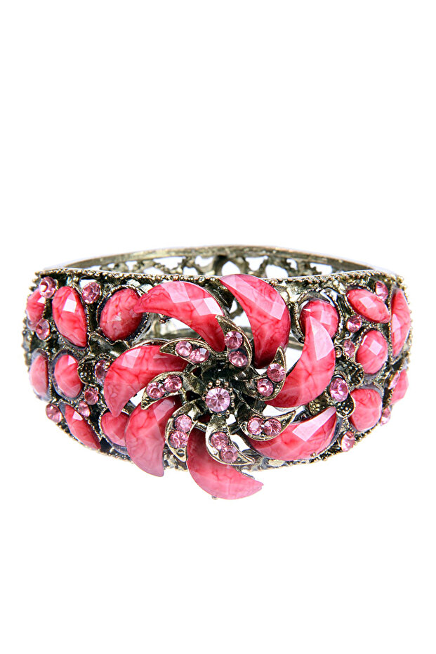 Pink Stone Cast Metal Flower Model Women's Bracelet