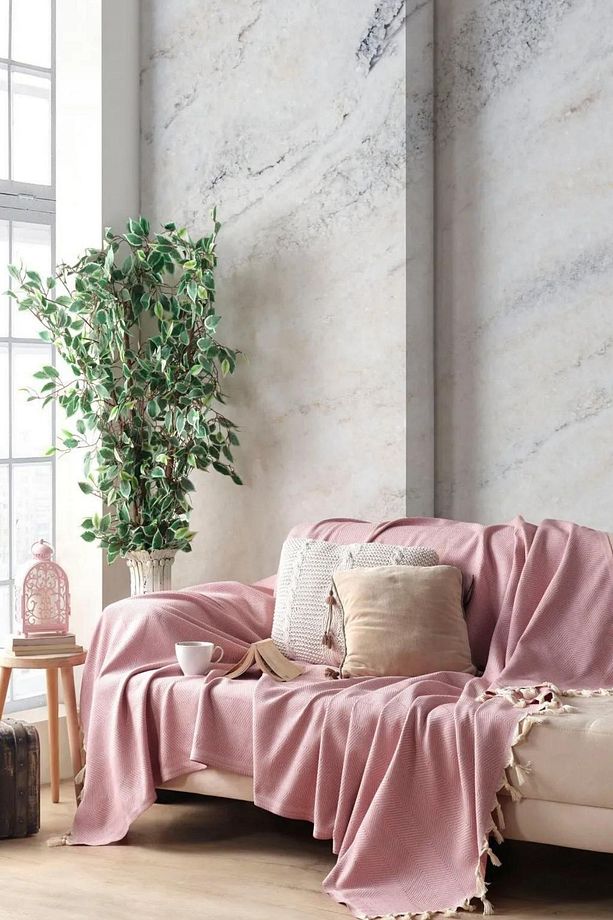 Gül Kurusu Pamuklu Dekoratif Koltuk Örtüsü Set 170x230 Boyutlu Optimal Kaymaz Tasarım (2 ADET) - 3