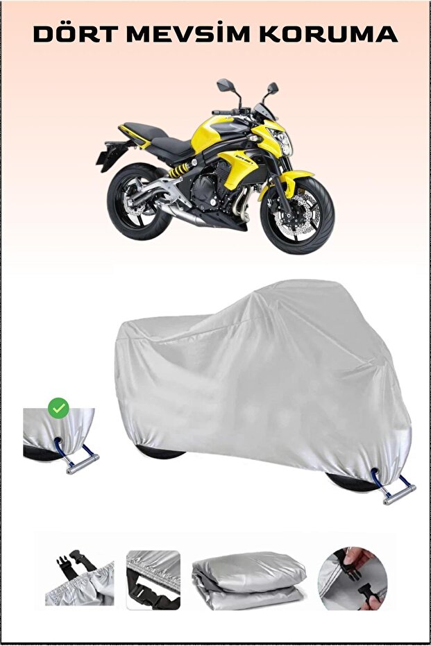 Motorcycle Cover with Lock Compatible for Kawasaki ER-6 N, Secure, Waterproof , Durable Fabric.