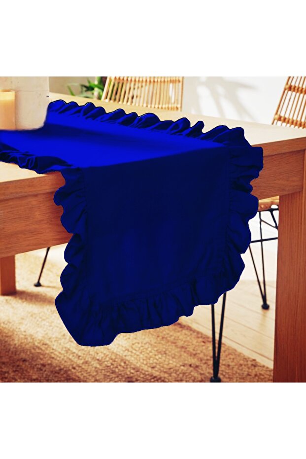 Runner with Night Blue Frill, Velvet Texture 40X110, Parlement Blue, Worry-Free Runner