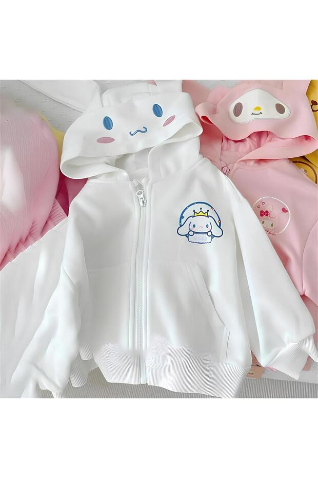 Cinnamoroll Ear Off White Zip Thick Fabric Cardigan Sweatshirt
