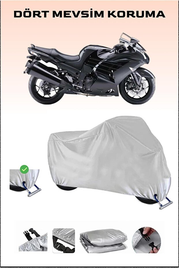 Motorcycle Cover with Lock Compatible for Kawasaki ZZR 1400 ABS, Secure, Waterproof , Durable Fabric.
