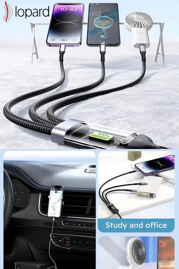 100w Şarj Kablosu 3in1 Led Li Samsung Huawei Xiaomi Type-c Sağlam Hızlı Şarj Data Usb Kablosu Koruyu - 5