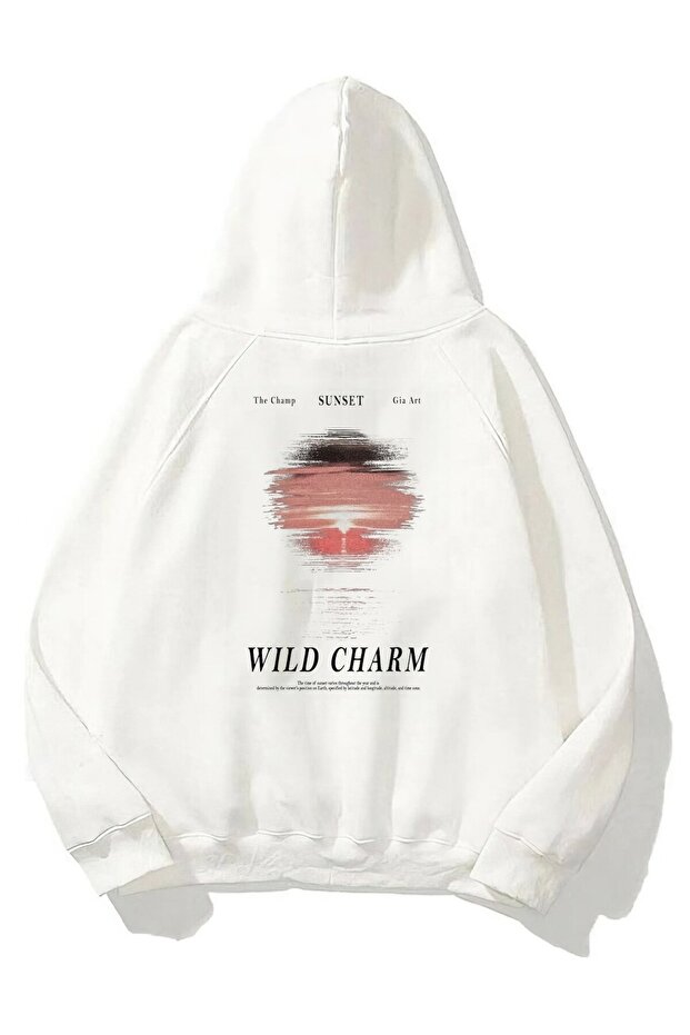 Unisex Oversize Sweatshirt Hoodie Wild Charm Printed White – Hooded, Kangaroo Pocket, 3 Strands