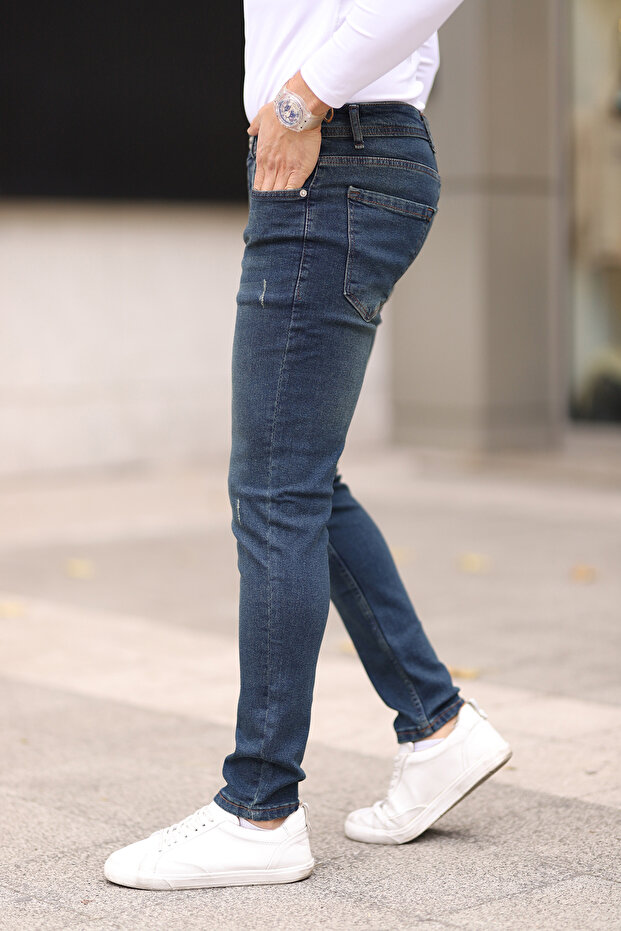 Koyu Lacivert Skinny Tırnaklı Jeans Kot Pantolon TMNAW25JE00013 - 3