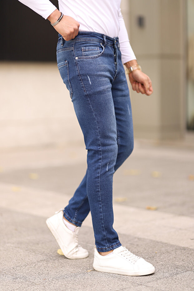 Lacivert Skinny Tırnaklı Jeans Kot Pantolon TMNAW25JE00013 - 4