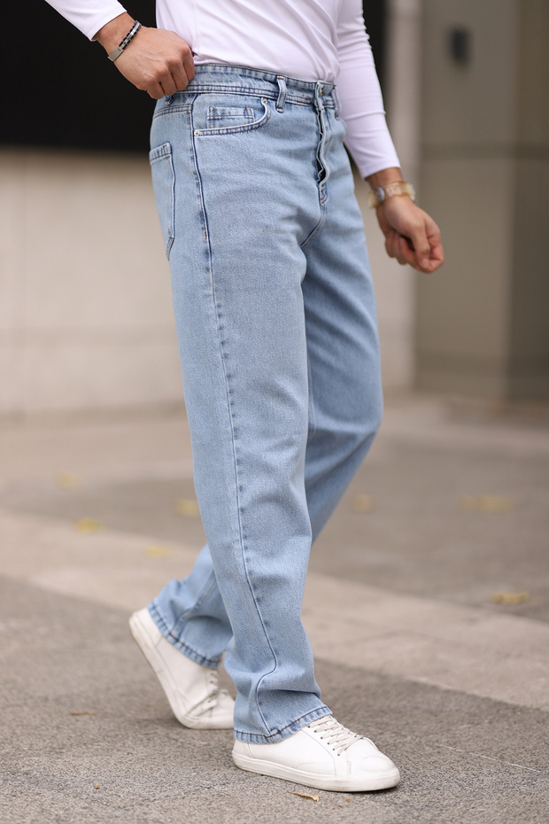 Açık Mavi Erkek Baggy Fit Jeans Kot Pantolon TMNAW24JE00027 - 3