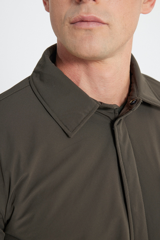 Erkek Haki Su İtici Standart Fit Normal Kesim Cepli Gömlek Yaka Mont - 6