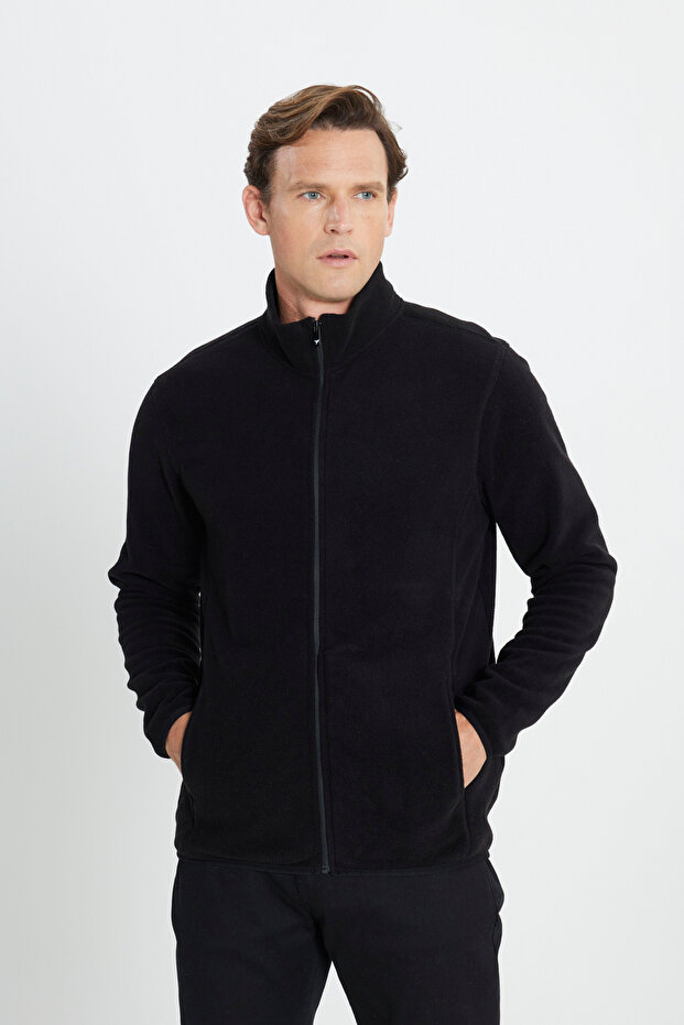 Мъжки черен суитшърт с поларено яке против напукване и ненабиващо се стандартно прилягане - 4