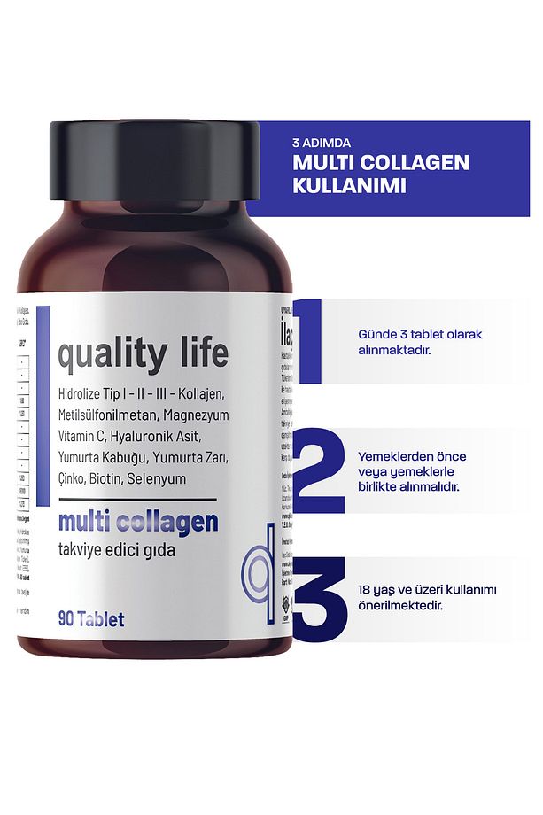 Multi Collagen 90 Tablet - Tip 1-2-3-5-10 Kolajen MSM Magnezyum Collegen Peptidies Colagen Çinko - 7
