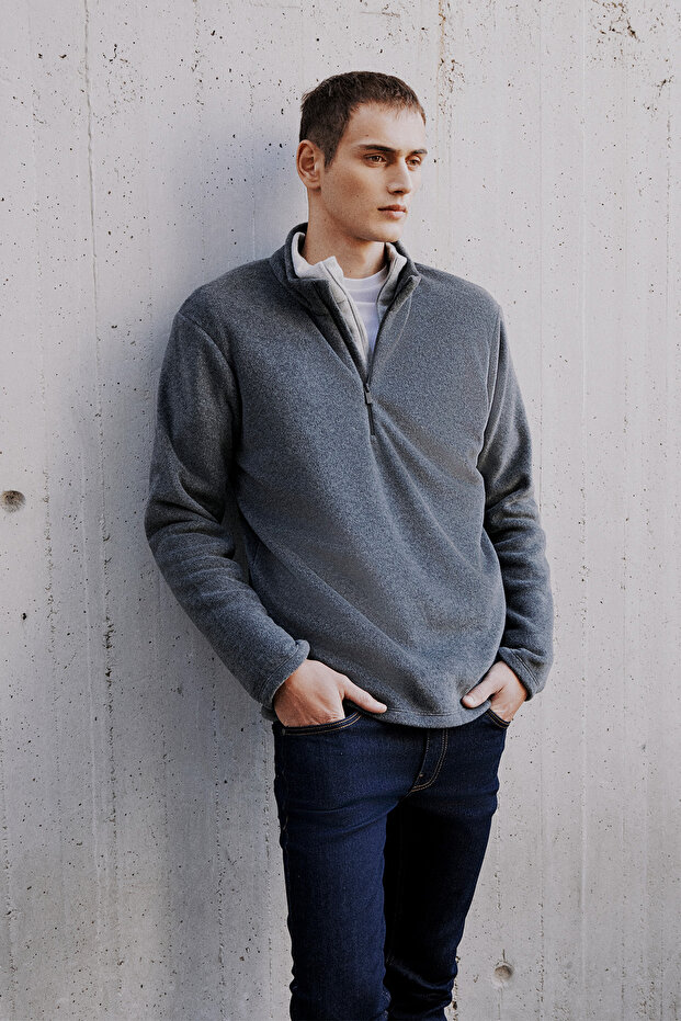 Anti-Pilling Non-Pilling Bato Collar Cold-Proof Men's Standard Fit Sweatshirt Fleece