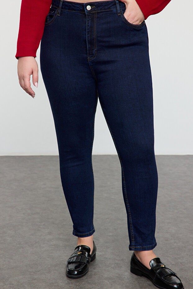 Tmavě modré elastické džíny skinny s vysokým pasem velikosti plus TBBSS22JE0075 - 3