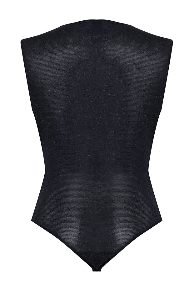 Siyah Aksesuar Detaylı Çıtçıtlı Simli Örme Body TPRSS25BD00005 - 7