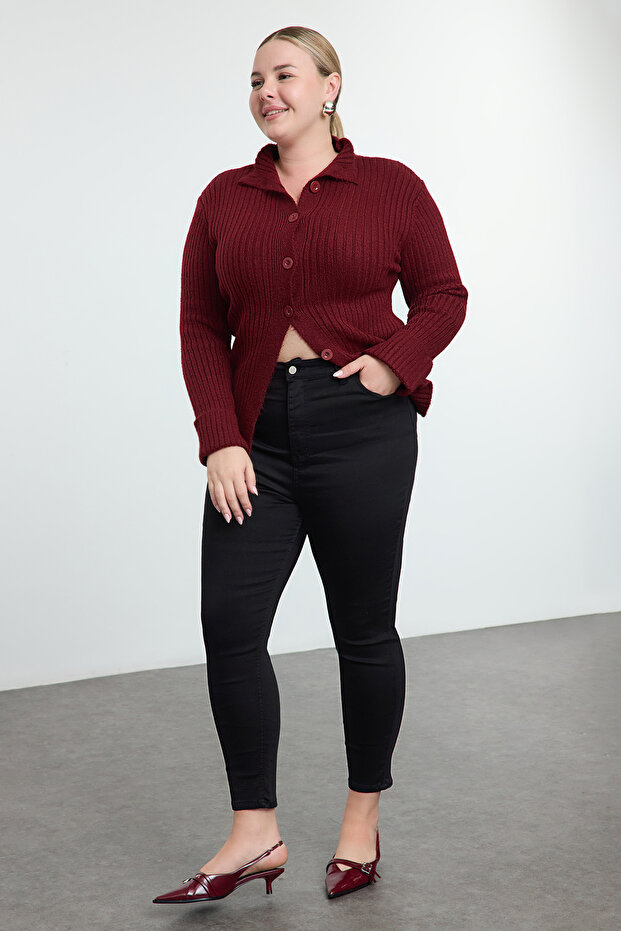 Siyah Yüksek Bel Dar Paça Esnek/Stretch Büyük Beden Skinny Jeans TBBAW23CJ00059 - 1
