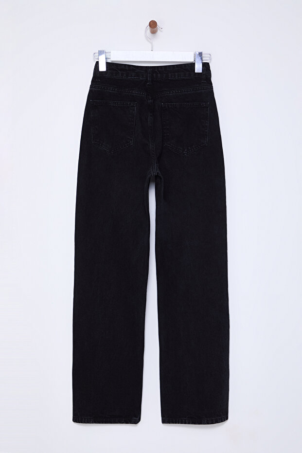 Siyah Trok Detaylı Paçası Yırtmaçlı Yüksek Bel Wide Leg Jeans TWOSS25JE00015 - 7