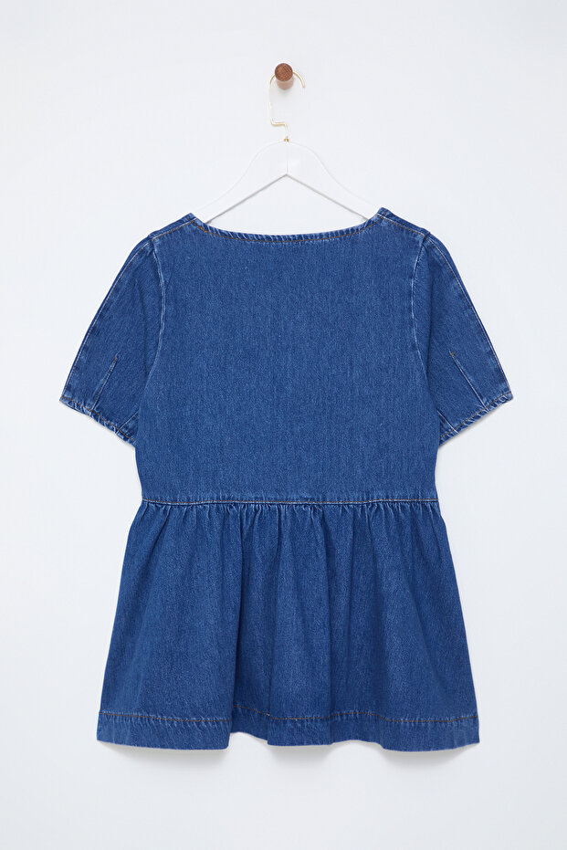 Mavi Dikiş Detaylı Volanlı Denim Bluz TWOSS25BZ00001 - 7
