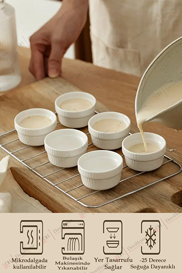 6 Pieces of Multi-Purpose Ceramic Souffle Bowl - Cake Mold - Snack Bowl