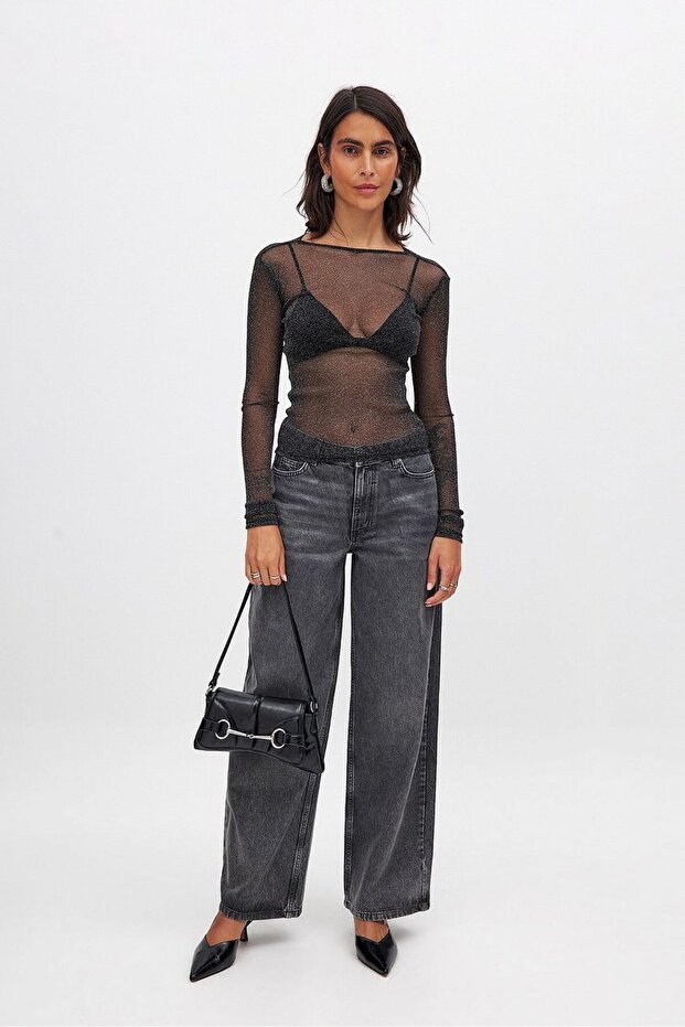 Lurex Transparan Uzun Kollu Fit Bluz - 2