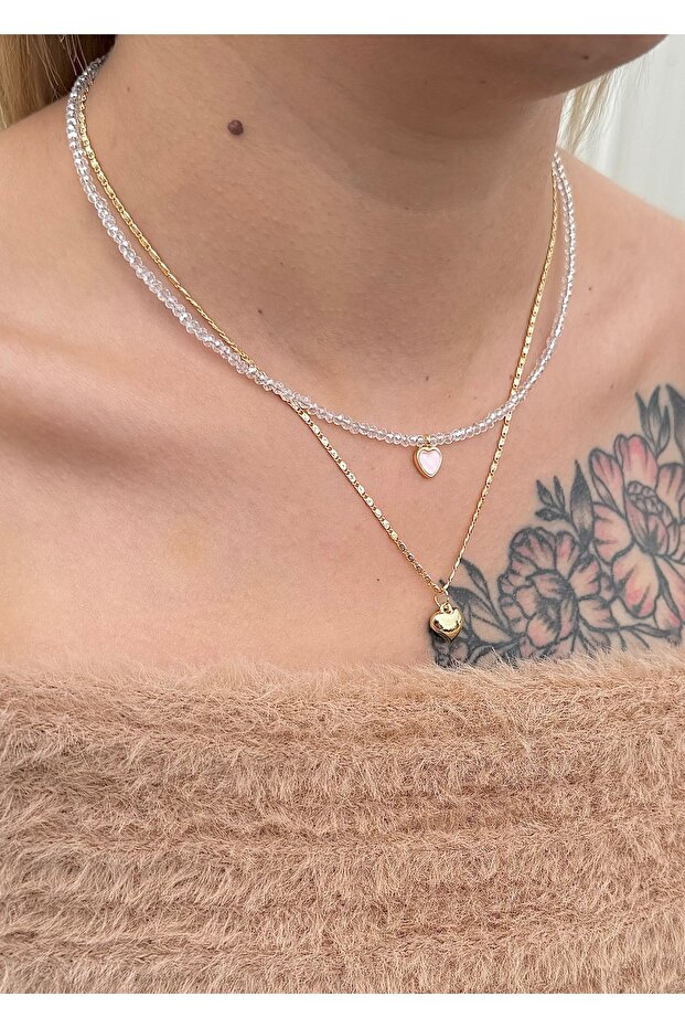 Heart Transparent Crystal Women's 2 Combination Necklace