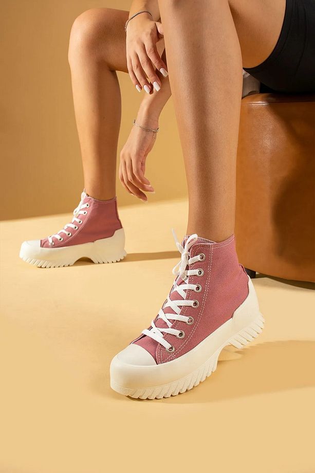 Kadın Unisex Yüksek Taban Boğazlı Convers Model Keten Sneaker Bot - 1