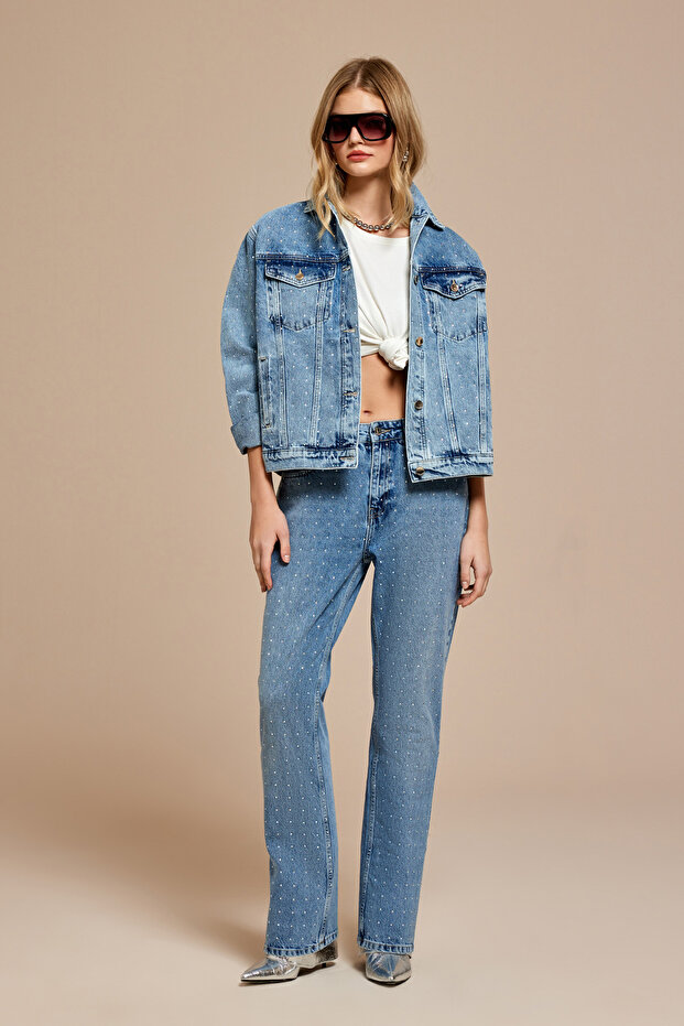 Taşlı Denim Ceket - 3