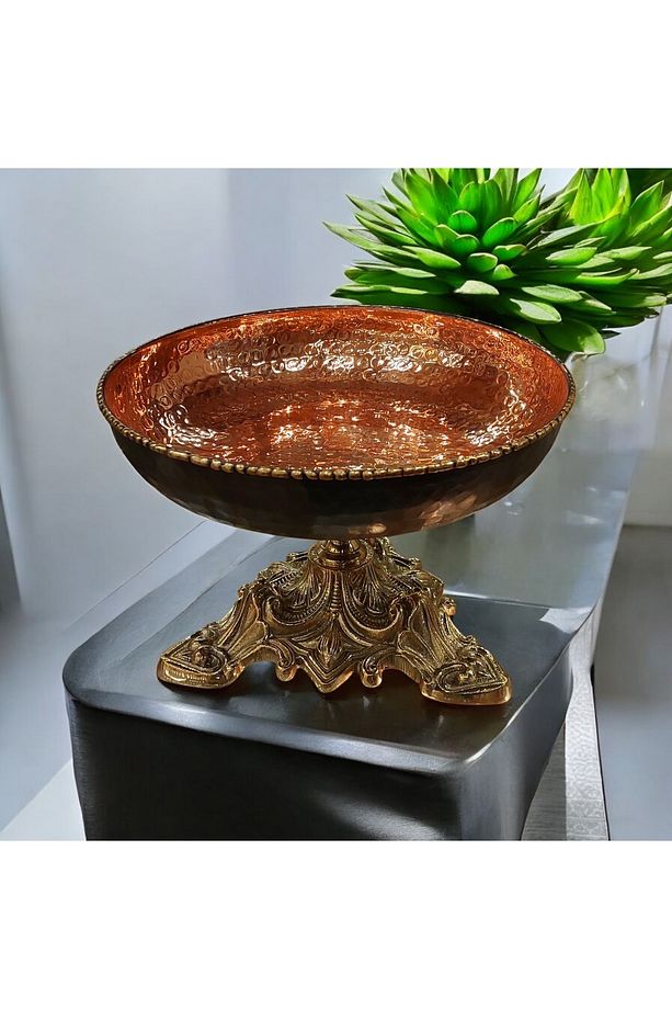 Bakır Meyvelik Bakır Kurabiyelik Bakır Şerlik Çekiç Desenli El Yapımı Ayaklı Model Eskitme Model - 1