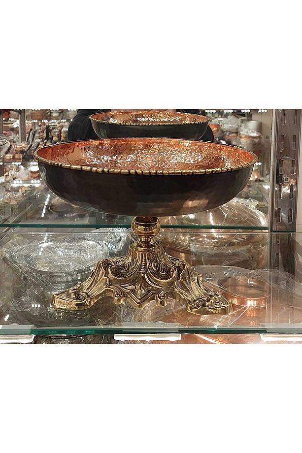 Bakır Meyvelik Bakır Kurabiyelik Bakır Şerlik Çekiç Desenli El Yapımı Ayaklı Model Eskitme Model - 6