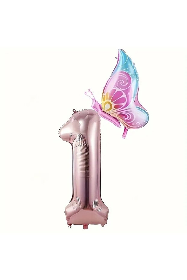 Butterfly Rose Gold Number Foil Balloon Set