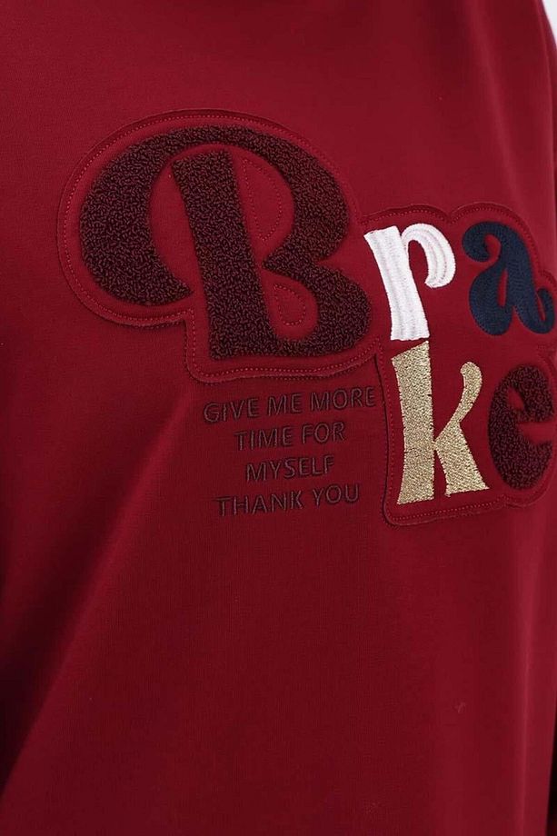 Vişne-APLİKE NAKIŞLI SWEAT TUNİK - 5